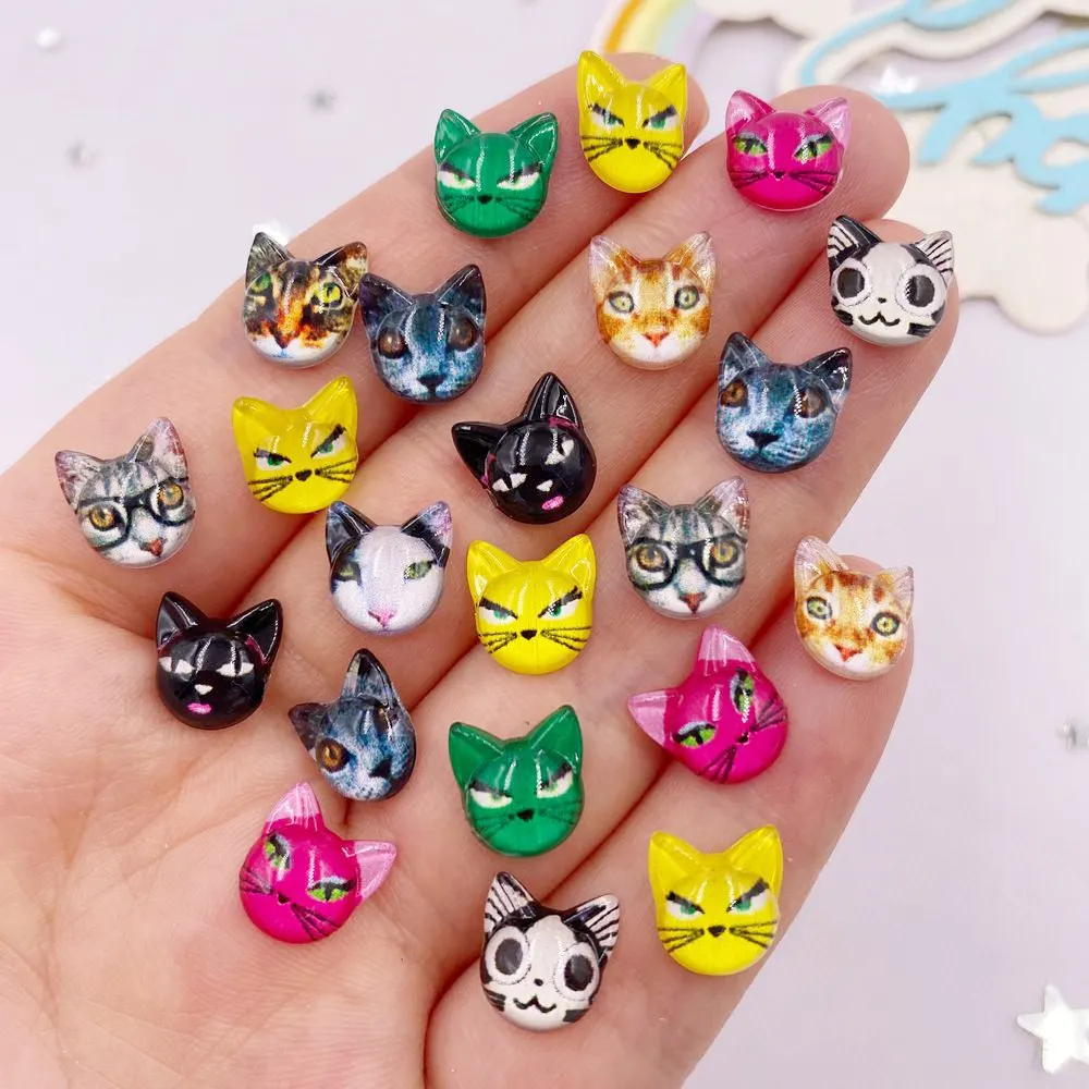 50pcs Resin Cute Colorful 10mm Cat Crystal Gem Flatback Rhinestone Cartoon Kitten Applique DIY Wedding Scrapbook for Nails Craft