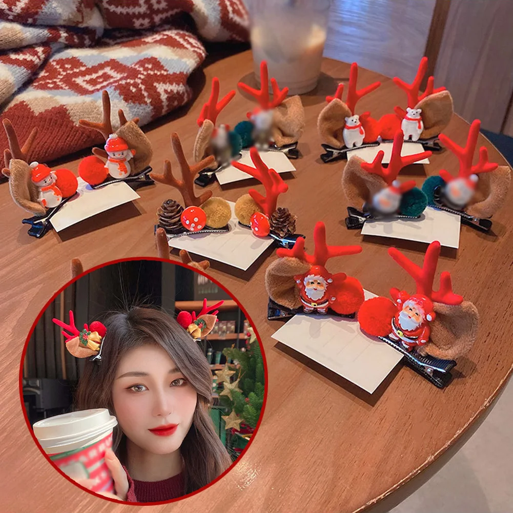 

New Christmas Hairpin Antler Hair Clips Deer Eat Christmas Party Headbands Festival Rubber Bands Ball Hair Accessories Gifts
