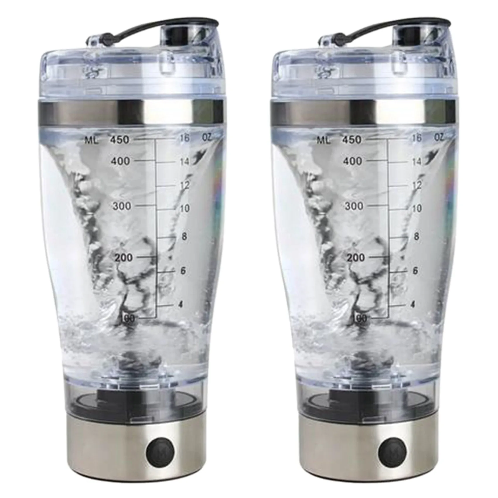 

2X 450Ml Electric Protein Shaker USB Shaker Bottles Milk Coffee Blender Water Bottle Movement Vortex Tornado Smart Mixer