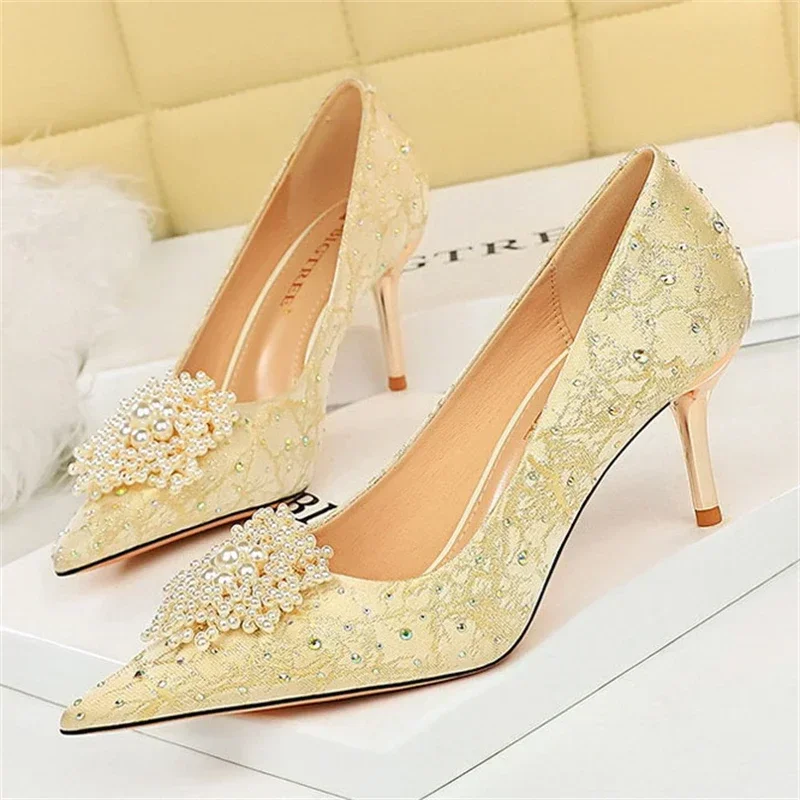 Летние туфли-лодочки BIGTREE женские на металлическом каблуке-шпильке с острым