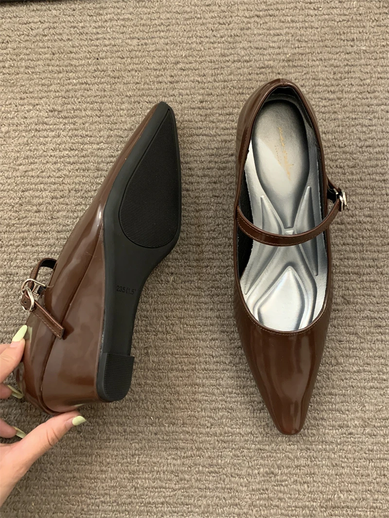 2024 коричневые осенние женские повседневные балетки на танкетке модные с острым