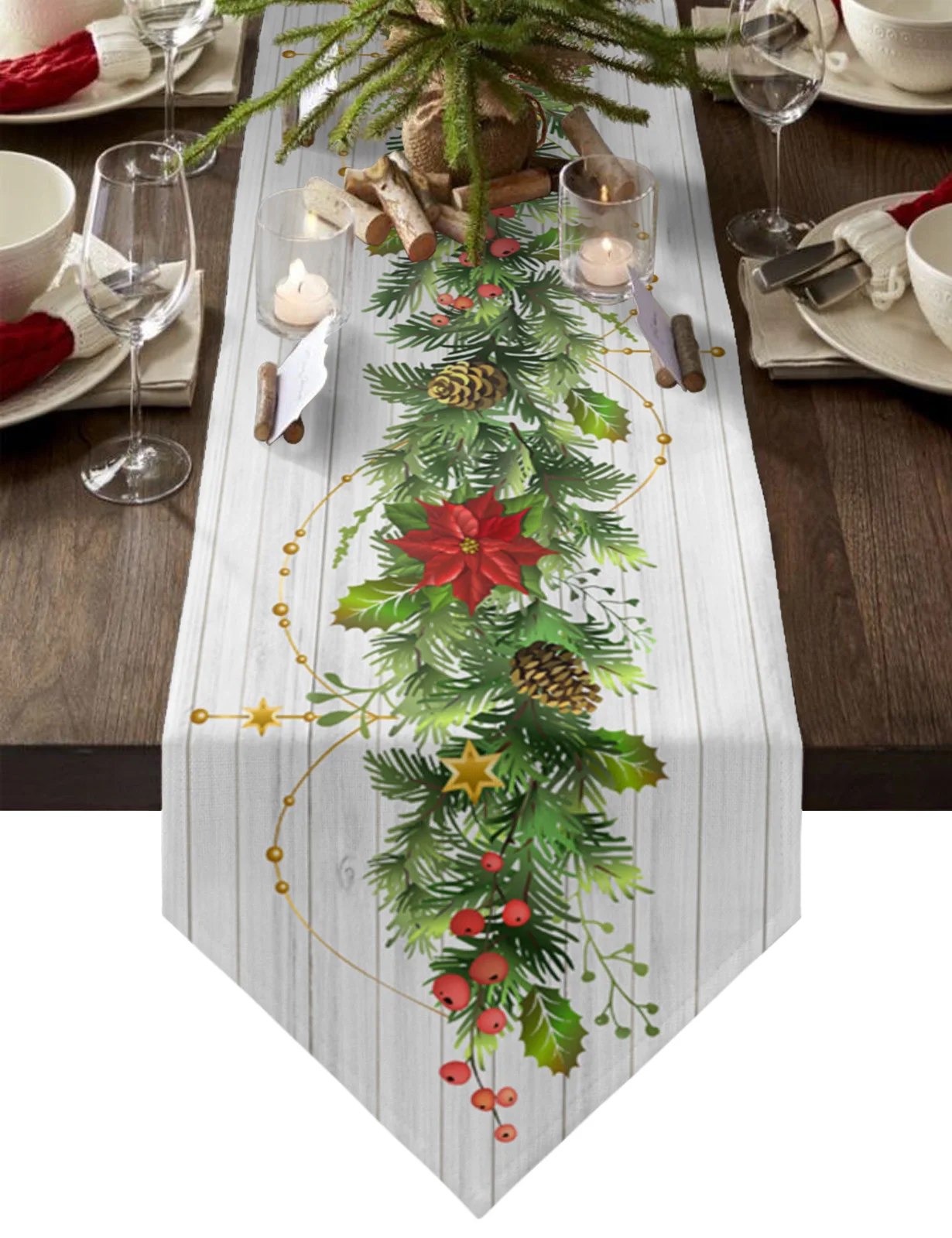 

Pine Needle Leaves Christmas Tree Christmas Home Decor Table Runner Wedding Decoration Tablecloth Kitchen Table Runners