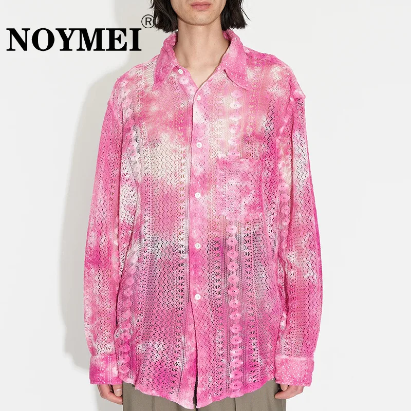 

NOYMEI 2023 Summer Casual Fashion Men's Laepl Trend Top Dropped Hollow Out Shirt Long Sleeve Shirt Sexy Transparent WA2191