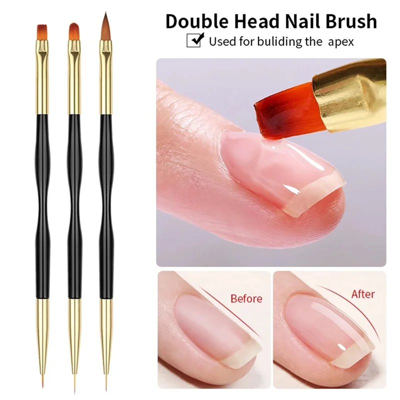 

1pcs Nail Brush 2 In 1 Double Ends Dotting Drawing Painting Carving Dotting Pen Flat Fan Liner Acrylic Gel Brush Manicure Tools