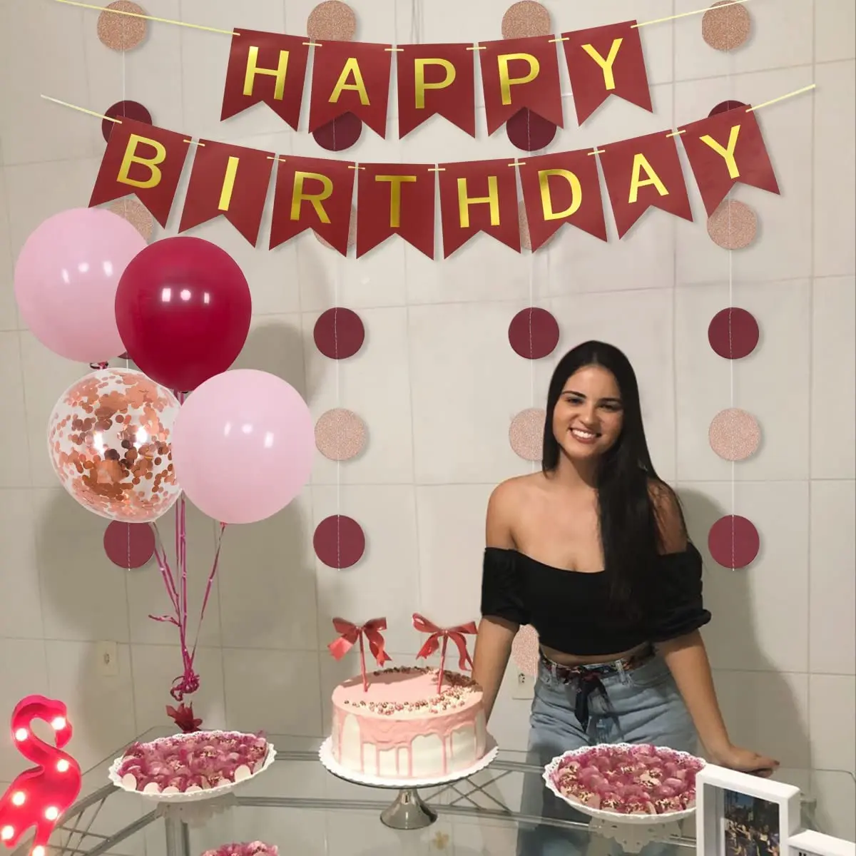 SurSURPIRSE Бургундии Розовые украшения для дня рождения набор воздушных шаров баннер