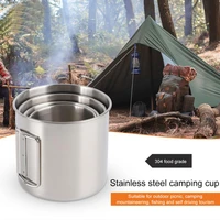 300ml500ml stainless steel cup pot ultralight portable cup with lid and foldable handle outdoor camping hiking drinking tools