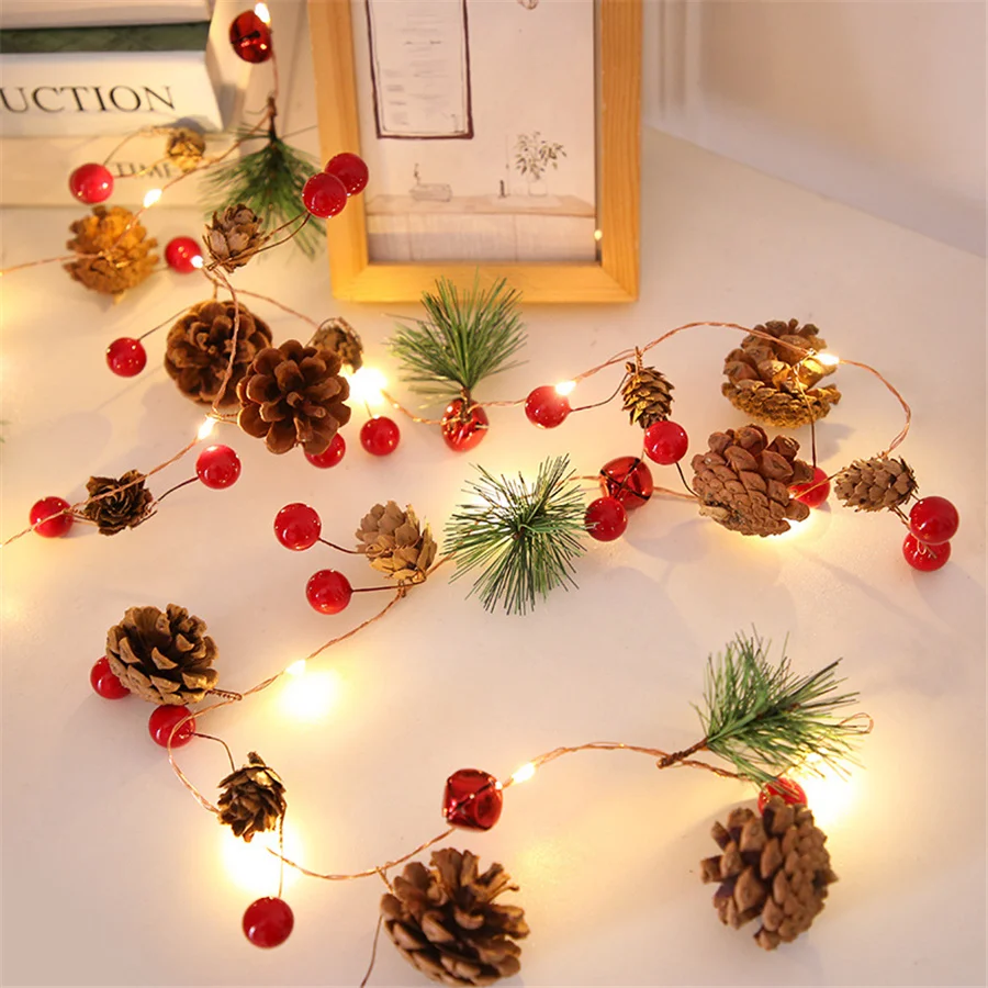 New 2M 20LEDs Pinecone Berry Bell String Lights Battery Powered Christmas Garland Fairy Lights for Xmas Tree Party Wedding Decor