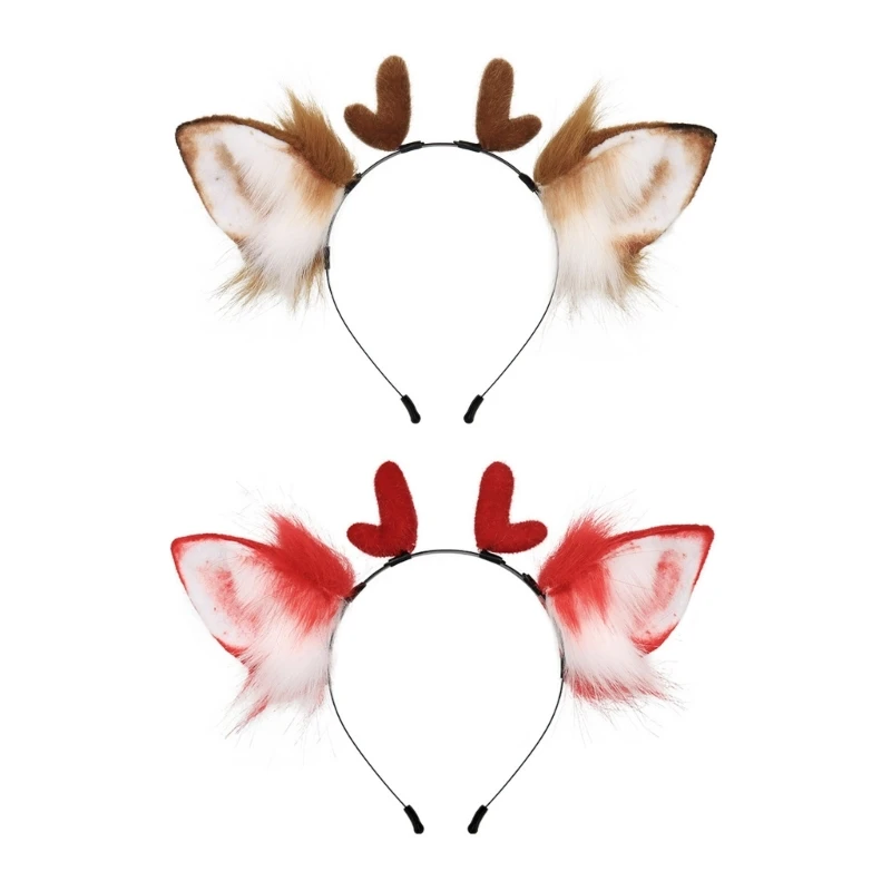 

Adult Teens Cute Christmas Elk Ears Shape Headband Plush Hair Hoop Makeup Live Broadcast Cosplay Party Headpieces