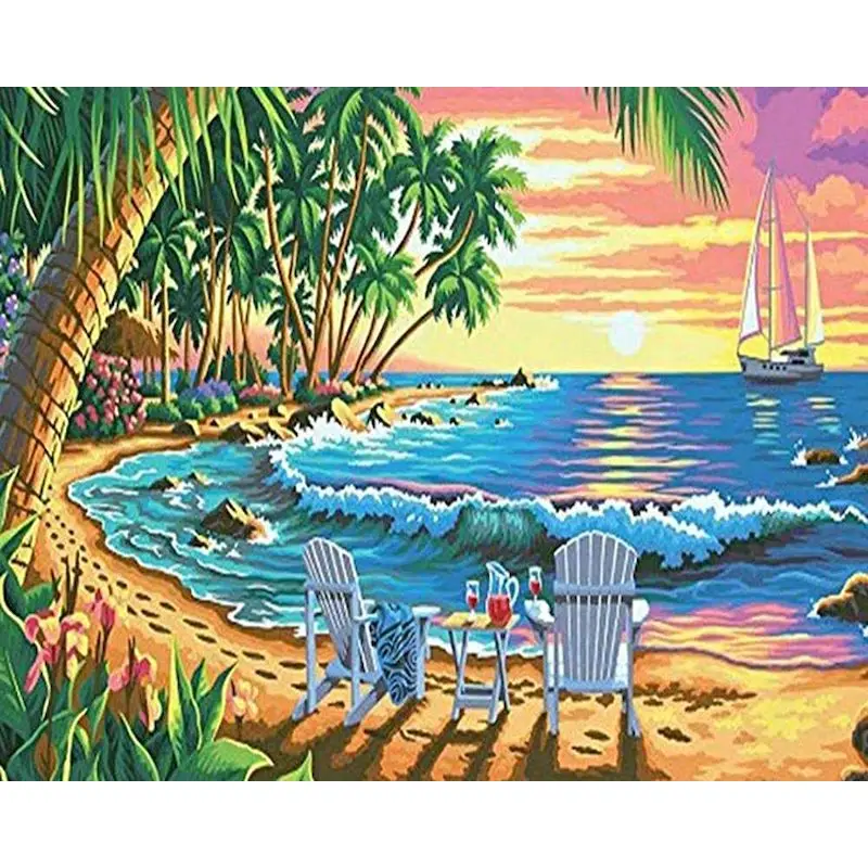 

GATYZTORY Paint By Numbers Kits 60x75cm Framed Beach Landscape Painting By Number Modern Home Decorations Wall Artwork DIY Gifts