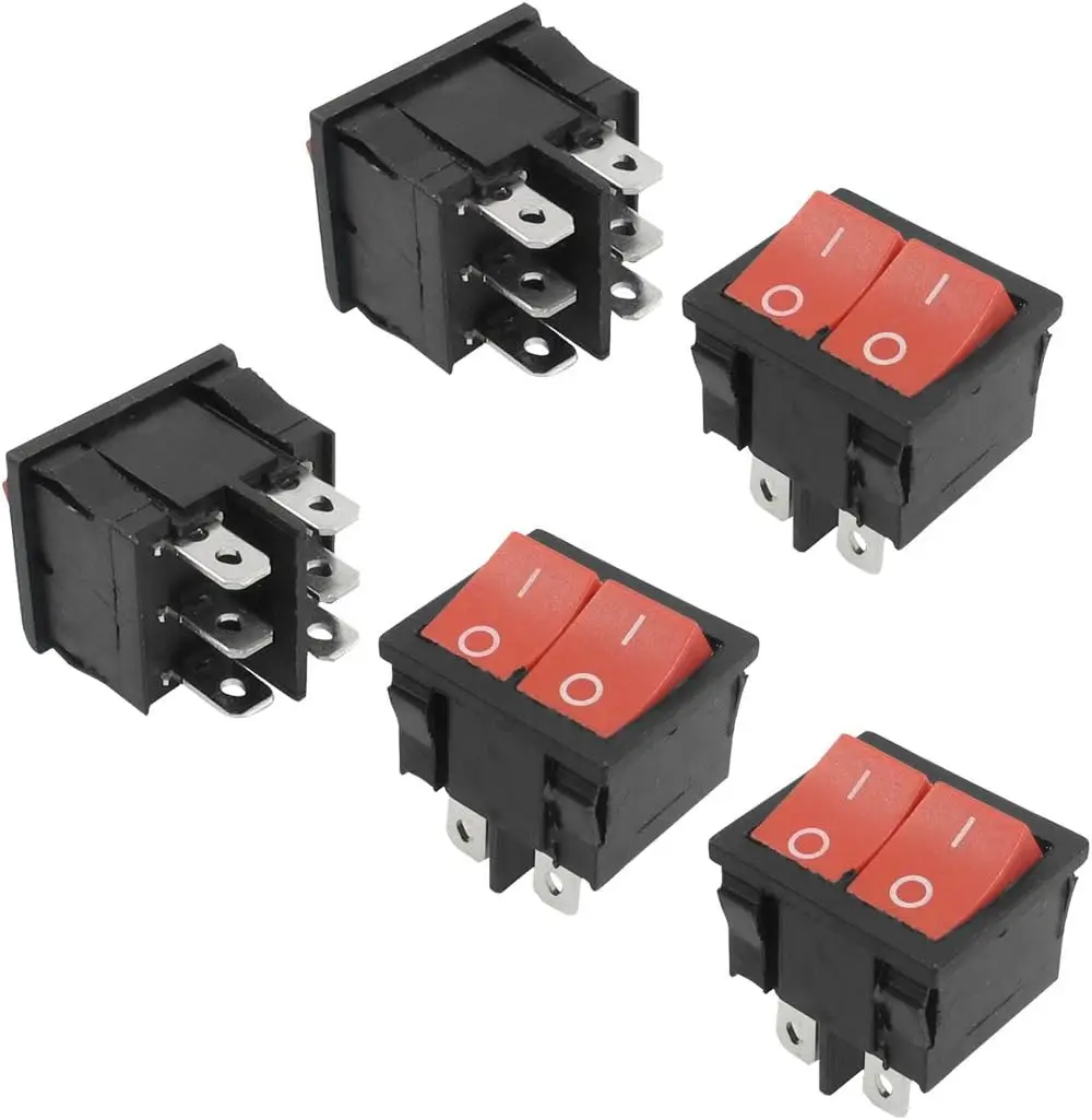 

Keszoox 5 Pcs 6 Pin SPDT Red Dual Snap in On/On Rocker Switch AC 6A/250V 10A/125V
