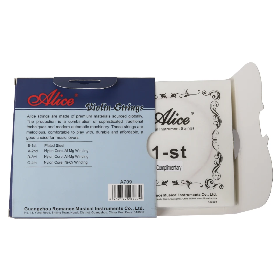 Alice A709 Violin Strings Set Plated Steel Plain String Nylon Core Al-Mg Wound Ni-Cr Winding