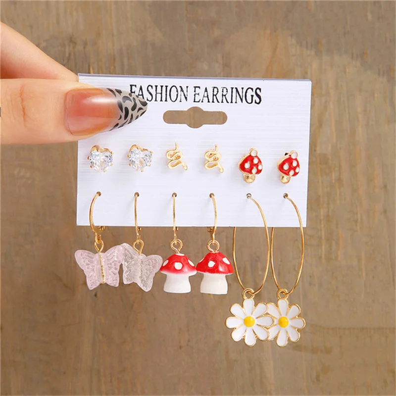 Набор серег-подвесок для женщин и девушек Разноцветные серьги в форме сердца