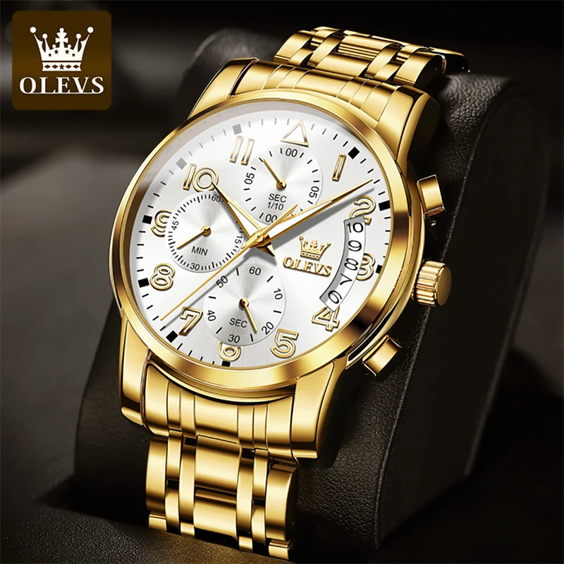 

OLEVS 2879 Multifunctional Quartz Watch For Men Stainless Steel Strap Sport Waterproof Men's Pilot Wristwatch Relogio Masculino
