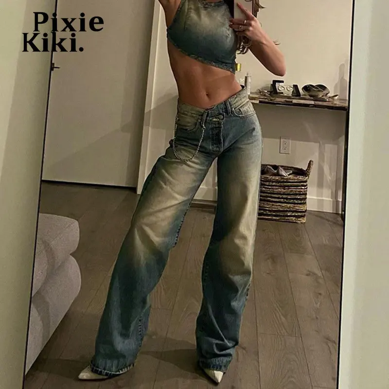 

PixieKiki Trashy Y2k Low Rise Baggy Jeans Streetwear Women Pants Bottoms Vintage Washed Blue Denim Trousers P67-DF48