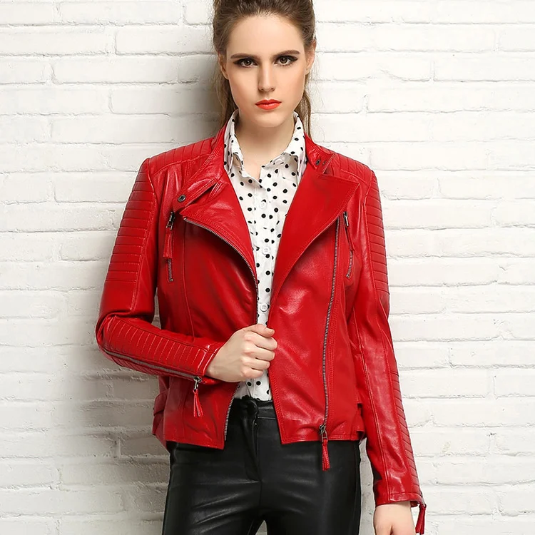 Genuine Free shipping,fashion style leather women slim jackets.street black female 100% sheepskin jacket Brand quality,biker