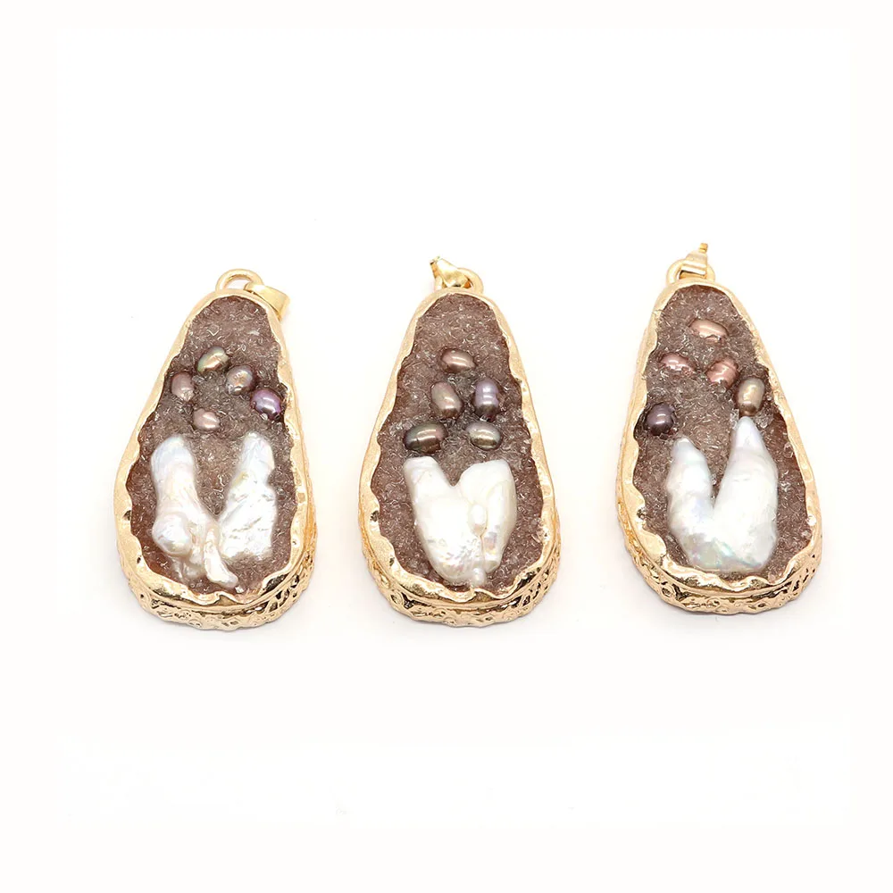 

35x50mm Water Drop Shape Natural Stone Resin Pendant Pearl Wraparound Charms for Jewelry Making DIY Necklace Earring Accessories