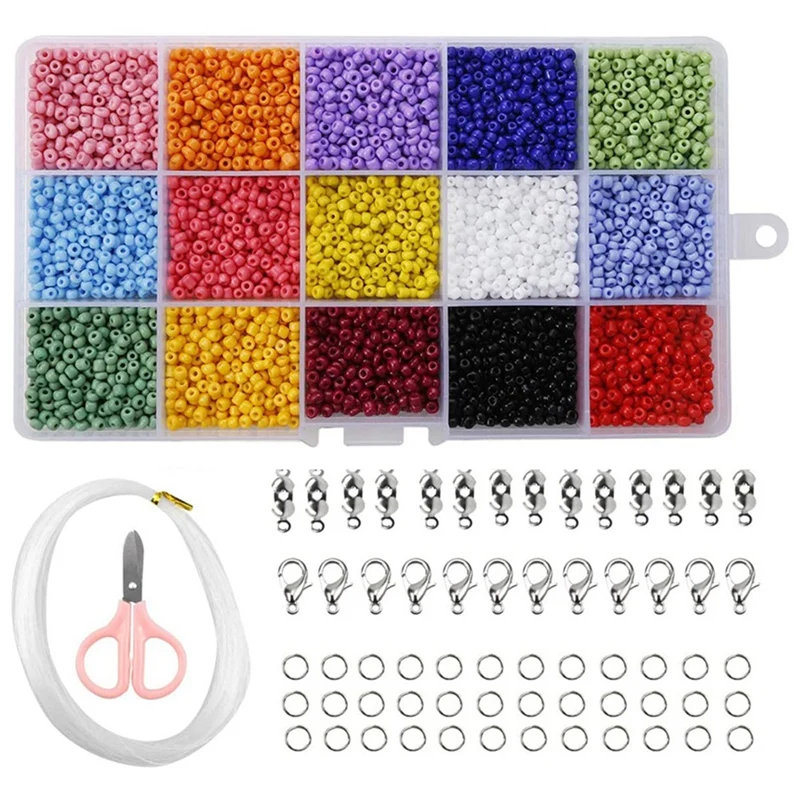 

7500Pcs 3Mm Glass Rice Bead Set, Child Safety Scissors, Early Education Educational Toys, Beaded Material