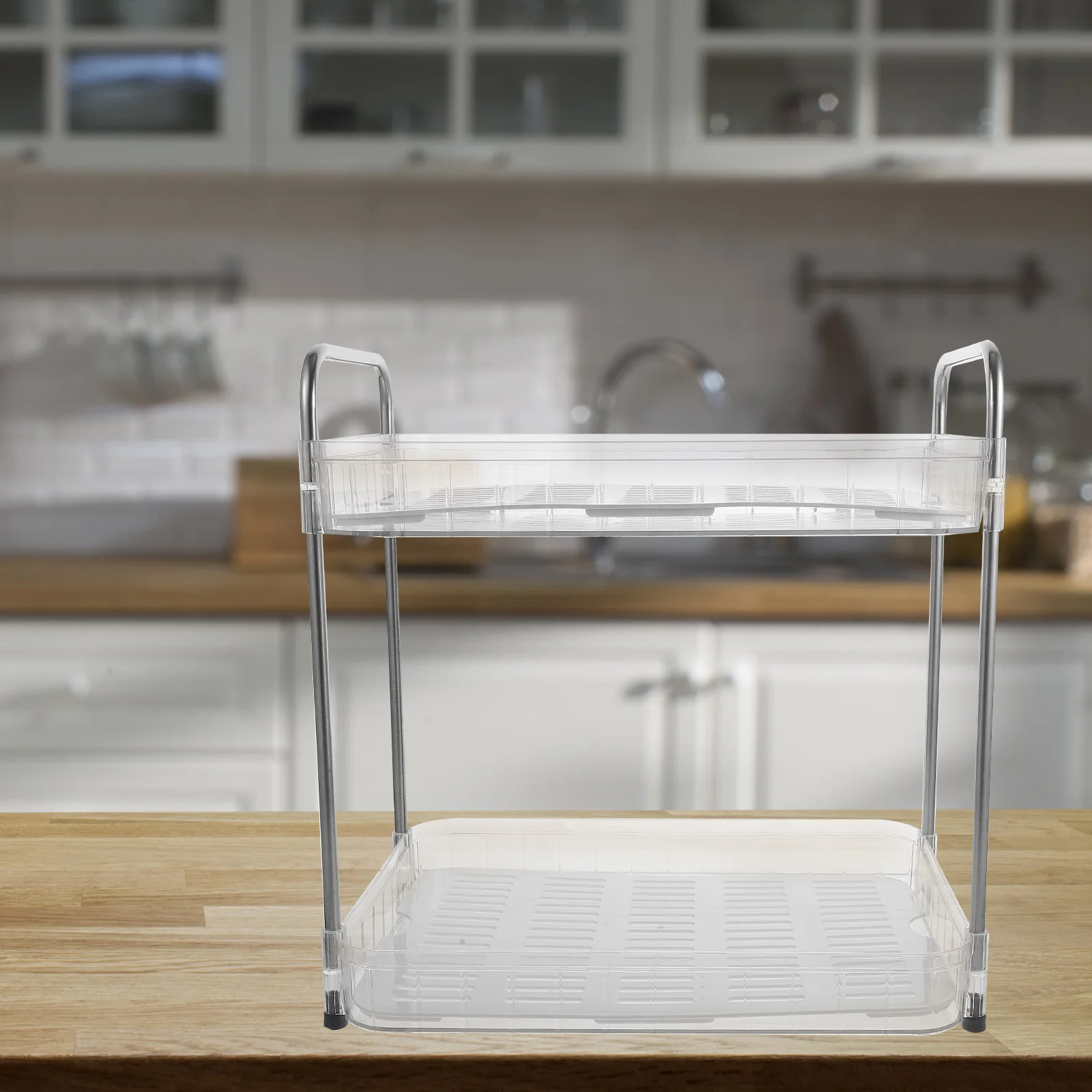 

Drain Rack Storage Holder Double Drainer Clothes Drying Transparent 2-tier Stand