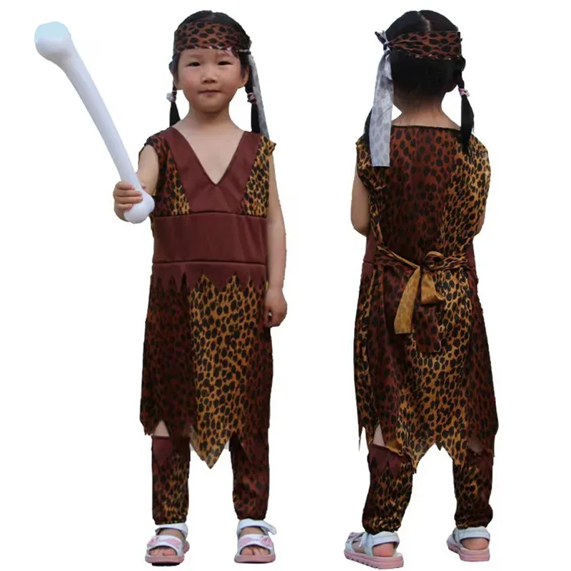 Леопардовый принт для девочек примитивный саваж косплей дети Хэллоуин охотник
