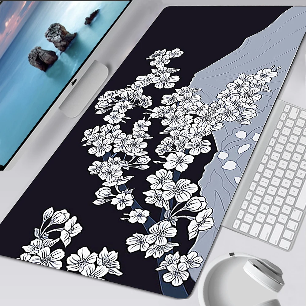 

Japan Sakura Mouse Pad Black and Grey Big Mousepad Personalized Laptop Gamer Computer Table Mat Gaming Accessories Free Shipping