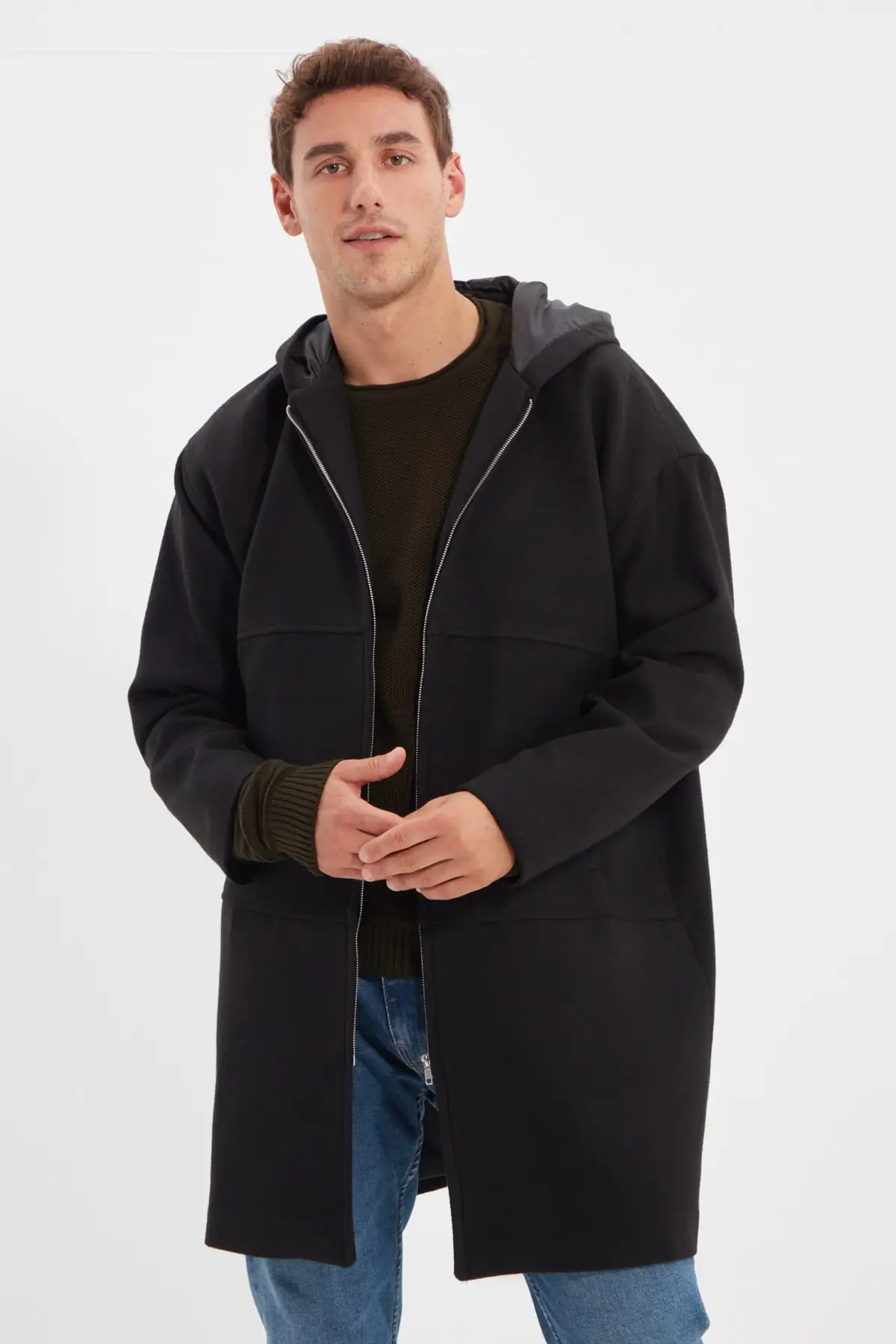 

Trendyol Men 'S Hooded Zipper Oversize Coat TMNAW22KB0050
