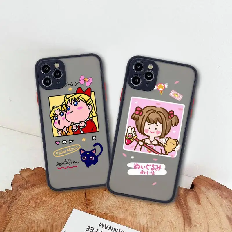 

cute Sailor Moon Phone Case For iphone 13 12 11 Pro Max Mini XS 8 7 Plus X SE 2020 XR Matte Transparent Cover