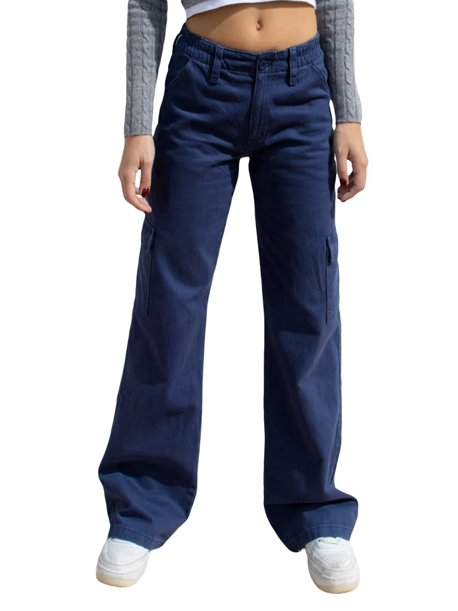 

Брюки-карго женские с заниженной талией, повседневные широкие брюки с множеством карманов, цвет фиолетовый, демисезонные