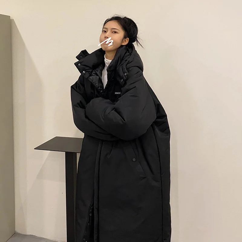 Korean Style 2022 Winter Women's Long Warm Down Jackets Lady Fashion Parka Oversize Coats Female Casual Hooded Thick Loose Coat