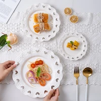 european relief love plate pure white heart shaped hollow plate household round bowl cake ceramic dessert dinner set dishes