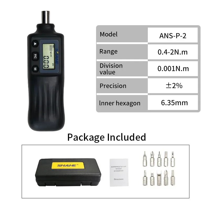 

Цифровая динамометрическая отвертка SHAHE, динамометрический ключ с приводом 1/4 дюйма, электрическая динамометрическая отвертка с 10 битами и искусственным светом
