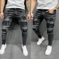 fashion hole jeans for men middle waist straight mens jeans mens clothing streetwear washed denim pants trousers jean male
