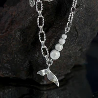 ins retro fish tail necklace metal fantasy beads asymmetric chain mermaid pendant jewelry elegent gift choker jewelry