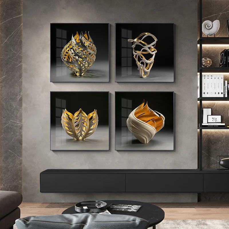 

Luxury Gilt Three Dimensional Sculpture Abstract Canvas Painting Wall Art Posters and Prints Modern Pictures for Home Room Decor