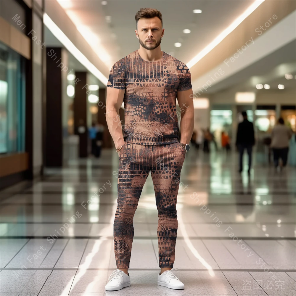 Men Summer Tracksuits T Shirt Pants Sets Oversized T-shirts Sportswear Trousers Suits Casual Tops Sweatpants Outfits Men Clothes