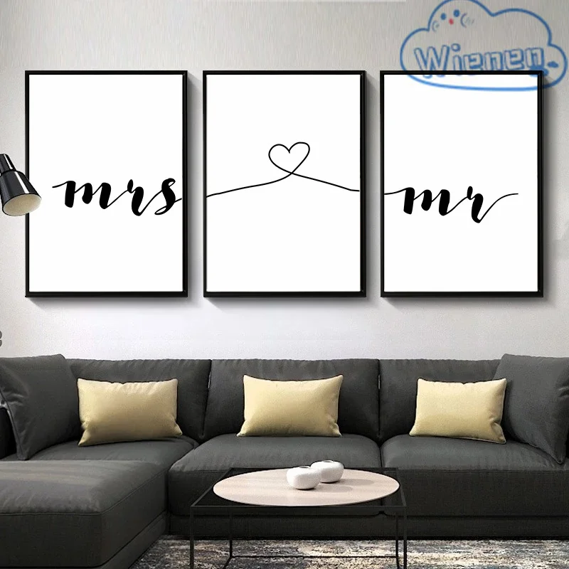 

Minimalist Black White Love Line Poster Mr Mrs Couple Man Wife Wall Canvas Painting Modern Pictures For Living Room Home Decor