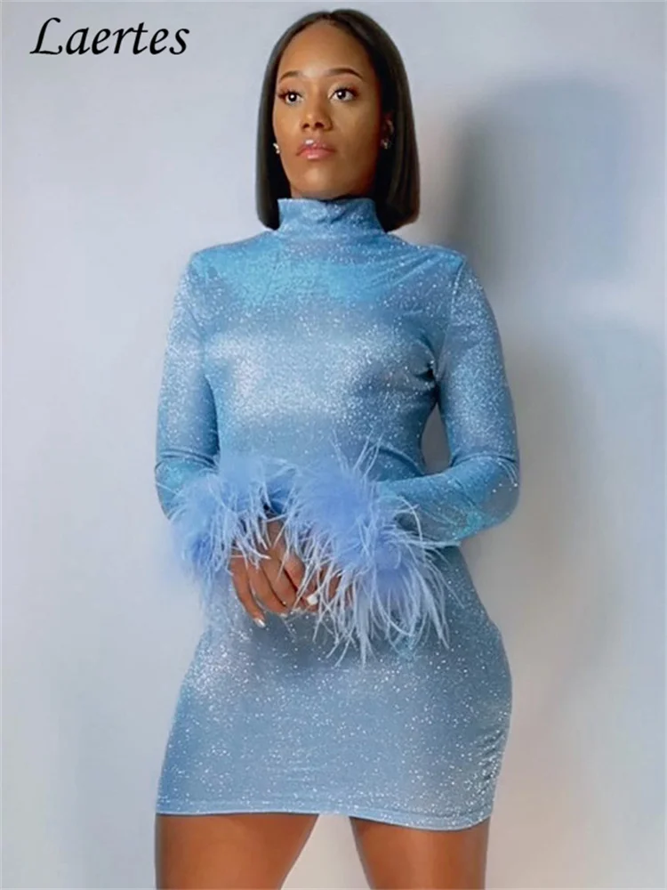 Женское облегающее мини-платье Laertes синее платье с длинным рукавом и открытой