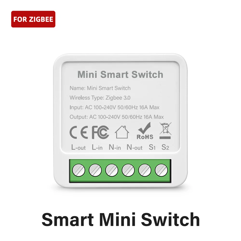 

TUYA Smart Zigbee 3.0 Mini Smart Switch 16A 2-позиционный переключатель света DIY Работает с шлюзом Alexa Google Alice Zigbee Требуется