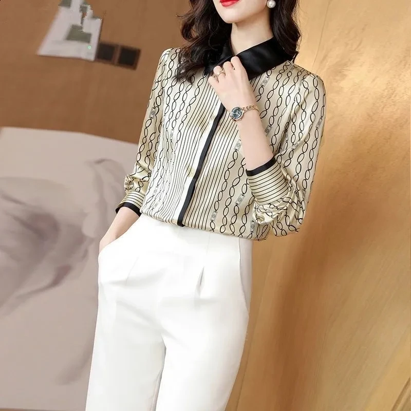 

Elegant Chain Printed Fashion Long Sleeve Spring Autumn 2022 New Shirt Women Office Lady Work Clothes Fashion Chic Blouse Femme