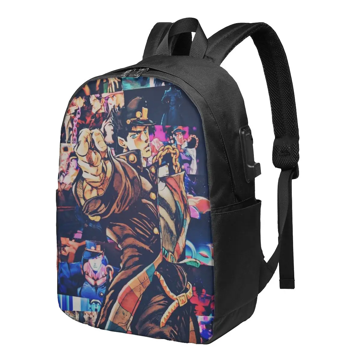 

Casual USB Backpacks Men Women Cartoon Backpack Teen Travel School Bags Bizarre Adventure Hiking Rucksack