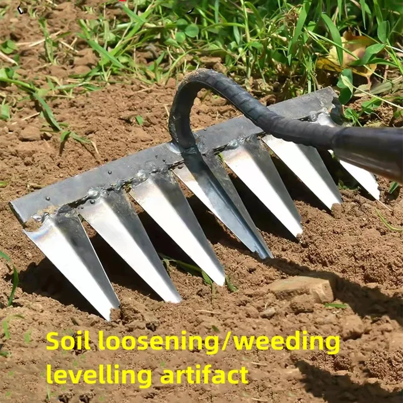 

7 teeth Hoe weeding rake farm tool weeding and turning the ground loose soil artifact nail rake tool without wooden handle