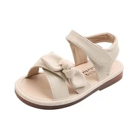 2022 summer new korean style bow open toe black beach sandals princess hook loop flat cute kids fashion hook loop pu shoes