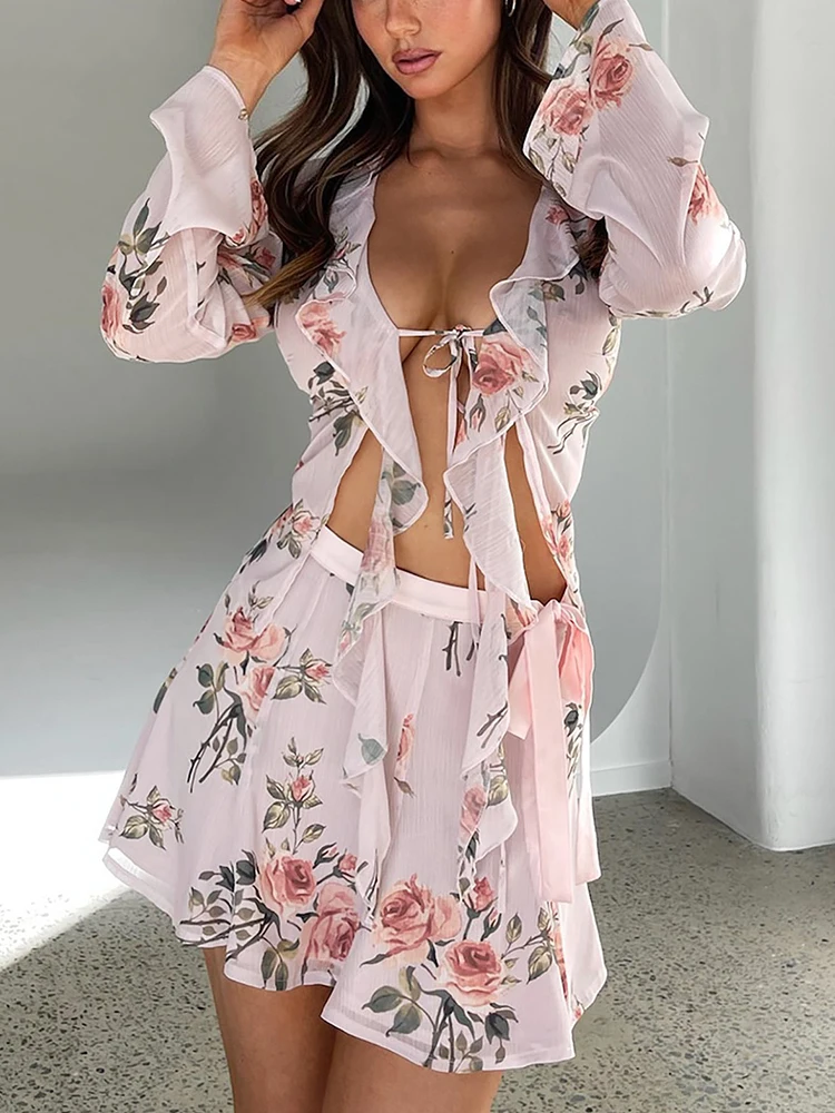 Женский комплект из топа и юбки с цветочным принтом