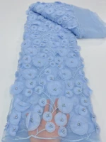 baby blue beads 3d flowers lace fabric for african nigerian party dress 5yards mesh sewing fabric wedding lace fabric 4999b