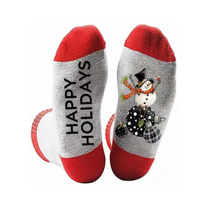 

Christmas Cotton Socks Autumn Winter Women Men Funny Happy Holiday Cartoon Snowman Baubles Printed Party Stockings