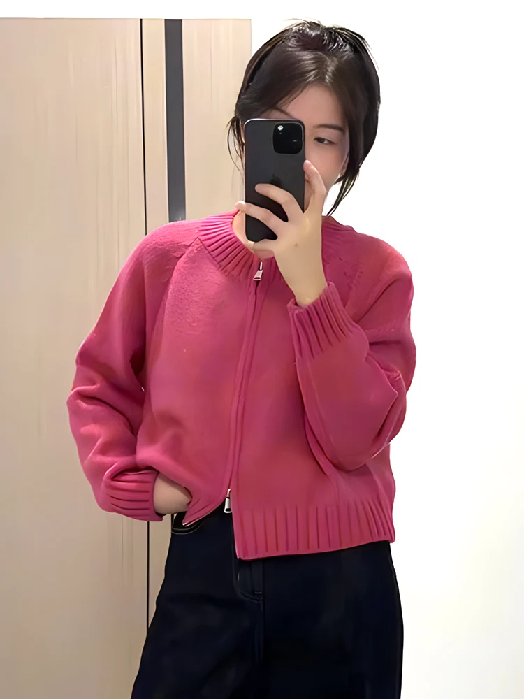 Маленький короткий кардиган на молнии свитер верхняя одежда женская осень и зима