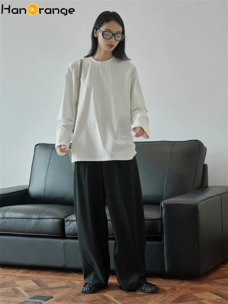 HanOrange 2024 весенне-осенняя простая базовая футболка с круглым вырезом и длинными