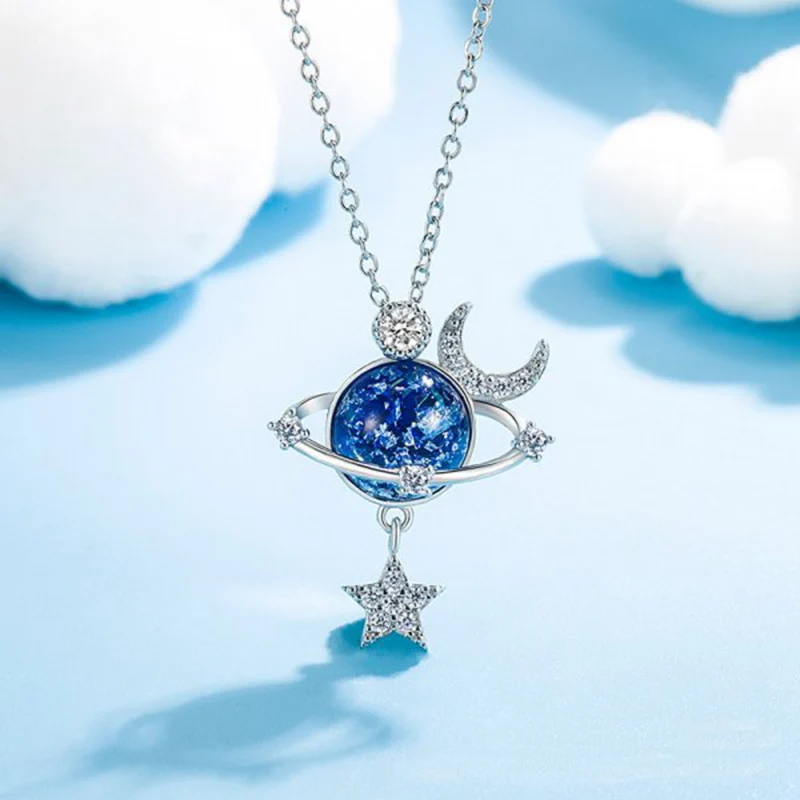 

Trendy Moon Star Planet Pendant Necklace for Women Silver Color Zircon Butterfly Flower Heart Choker Clavicle Chain Jewelry Gift