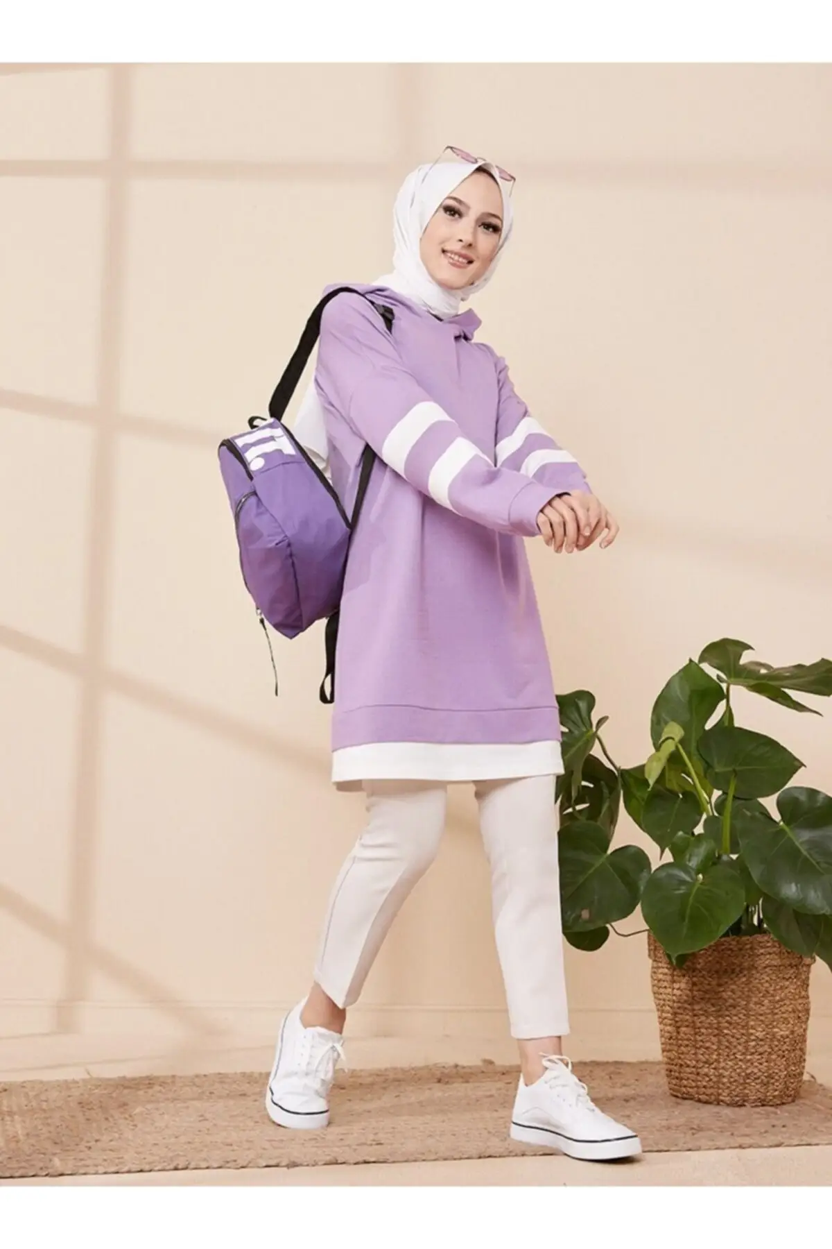 

Women Lilac topped Hoodies Women Muslim Sweatshirt 2021 Fashion