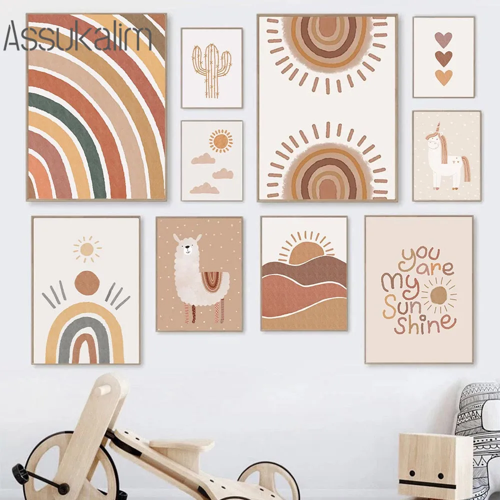 

Cactus Art Painting Alpaca Canvas Posters Sun Art Prints Boho Poster Nursery Art Poster Nordic Wall Picture Kids Room Decoration