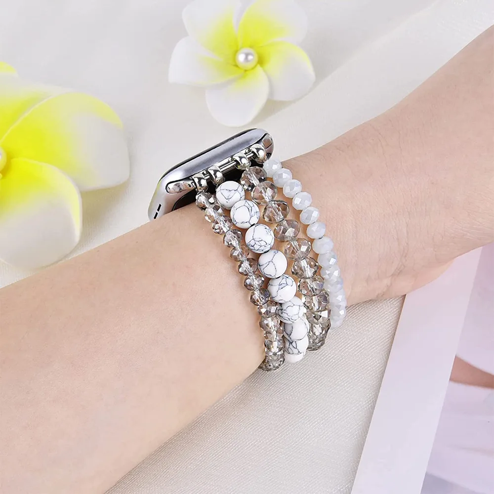 Women Pink Bracelet for Apple Watch Series 8 7 41mm 44mm Ultra 49mm Fashion Agate Wrist Belt for IWatch 6 5 4 Se 38 40mm 42 44mm